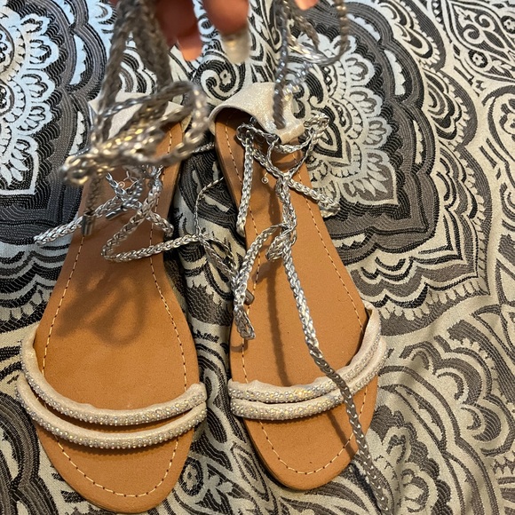 Silver rhinestone tie up Hercules string sandals - Picture 8 of 8